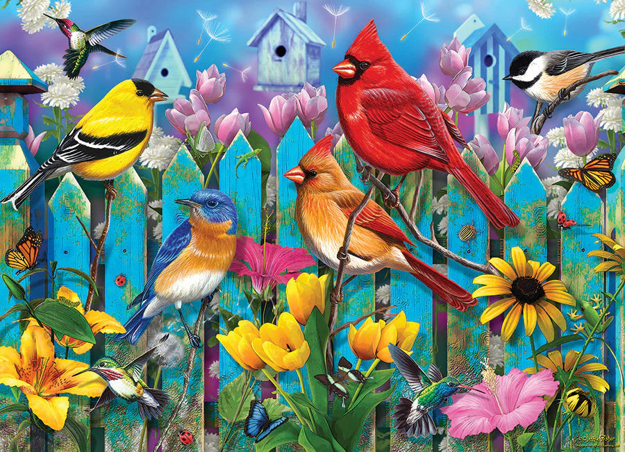Casse-tête 500 morceaux - Oiseaux sur clôture bleue