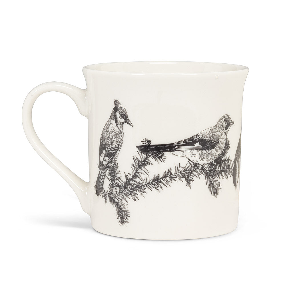 Tasse avec oiseaux noir et blanc