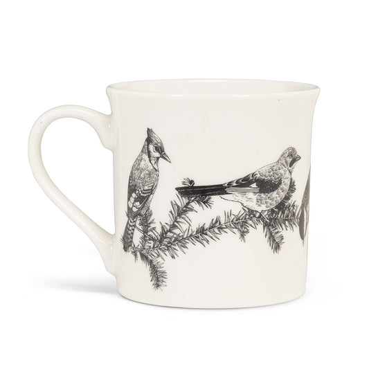 Tasse avec oiseaux noir et blanc