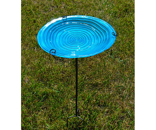 Bain en verre bleu avec poteau