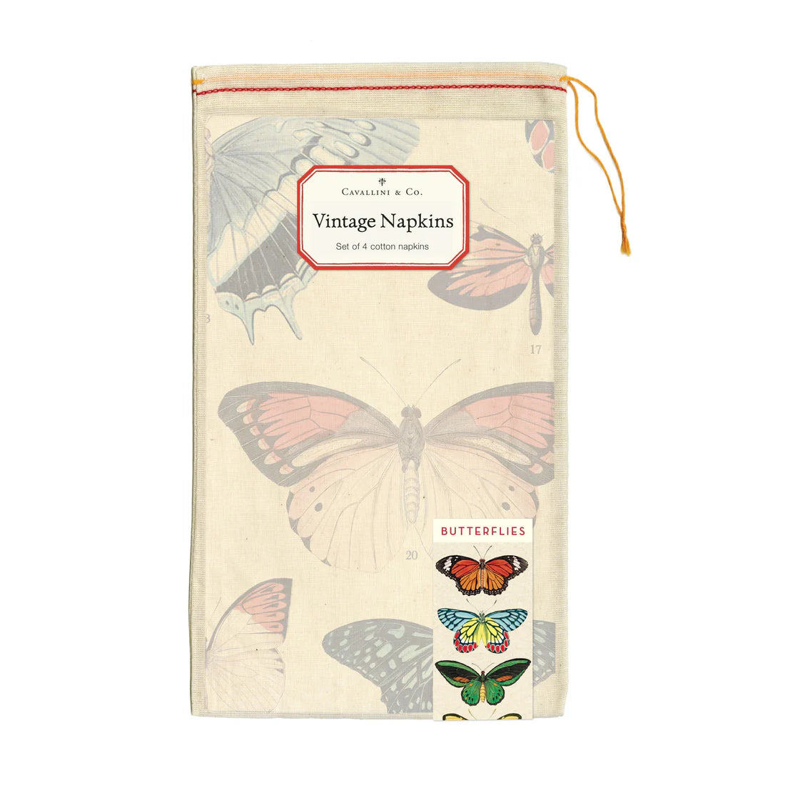 Serviettes de table (4) avec papillons à l'ancienne