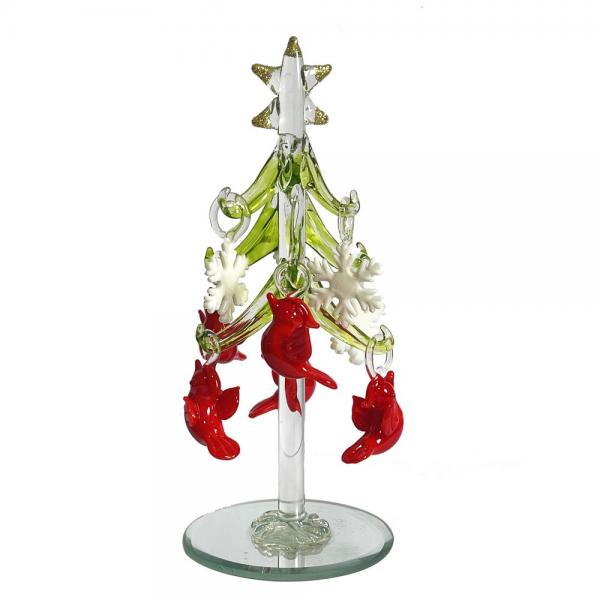 Sapin de Noel en verren- 5 oiseaux rouges