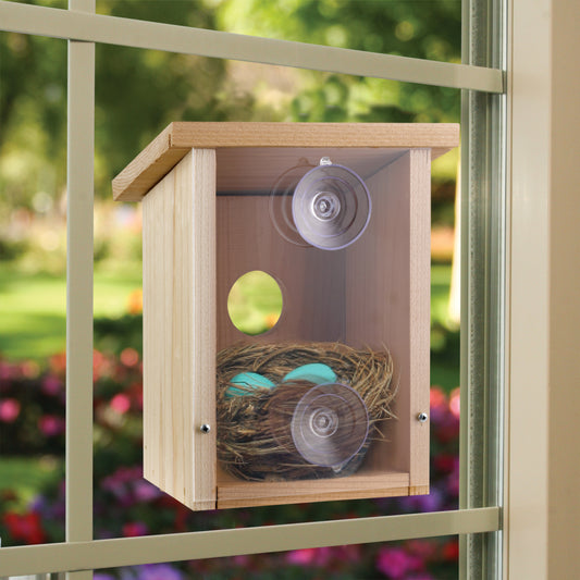 Nichoir pour fenêtre avec pellicule miroir