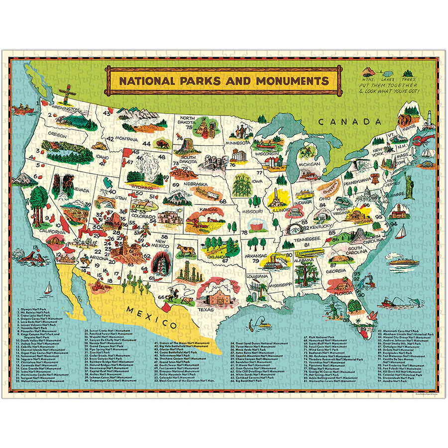 Casse-tête 1000 morceaux - Carte de parcs nationaux américains