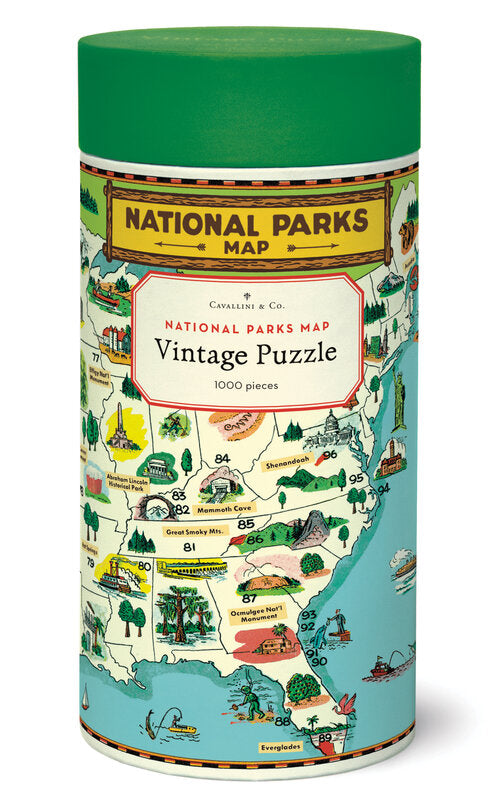 Casse-tête 1000 morceaux - Carte de parcs nationaux américains