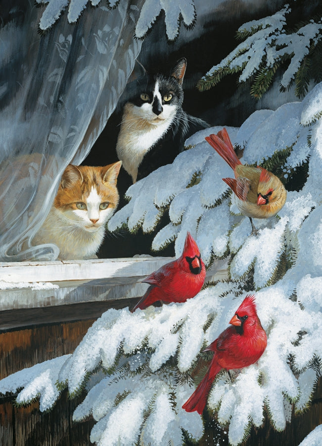 Casse-tête 1000 morceaux - Cardinaux et chats