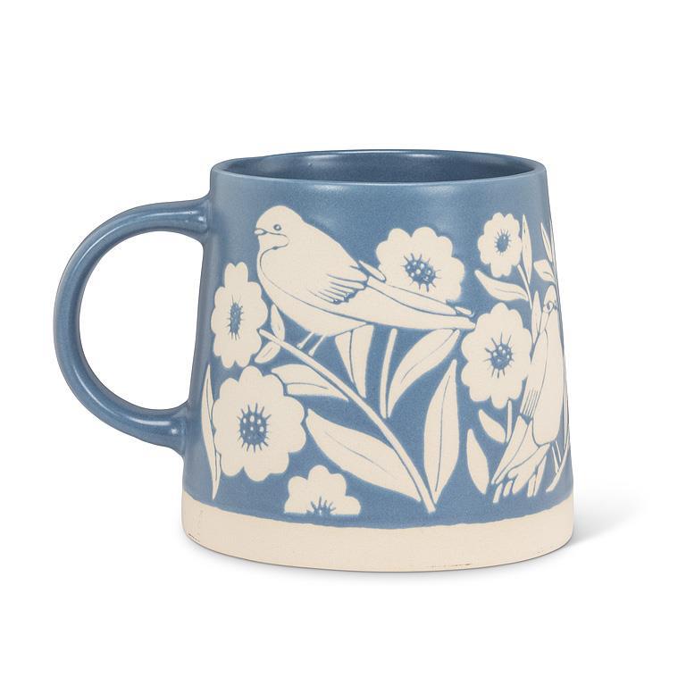 Tasse à base large avec feuilles et oiseaux