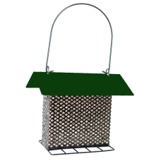 Pinebush hulled sunflower feeder with green metal roof
