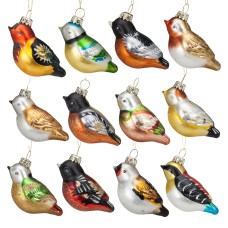 Bird Christmas Ornaments - Set of 12