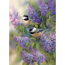 Puzzle 1000 pieces - Chickadees and lilacs