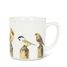 Tasse blanche avec oiseaux sur poteaux