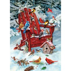 Casse-tête 1000 morceaux - Oiseaux sur chaise Adirondack en hiver